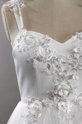 White Sweetheart Strap Flower A-Line Wedding Dress